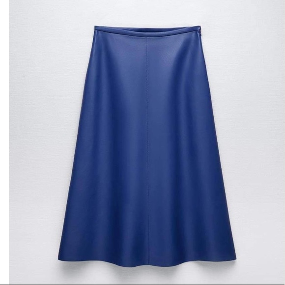 NWT Zara Woman Faux Leather Layered Blue Midi Skirt Size XL - Picture 6 of 12